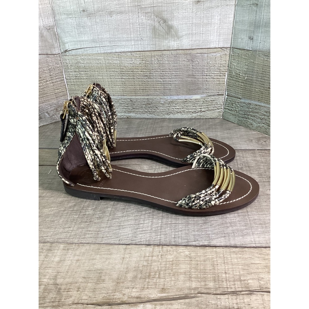 Tory Burch Snakeskin Print Leather Gold Hardware Gladiator Sandals 6.5M 12158643